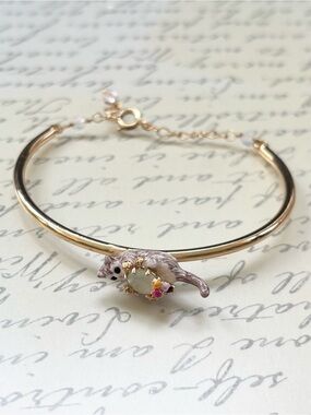 Les Nereides Paris Hand Painted Enameled Cat Bangle Bracelet